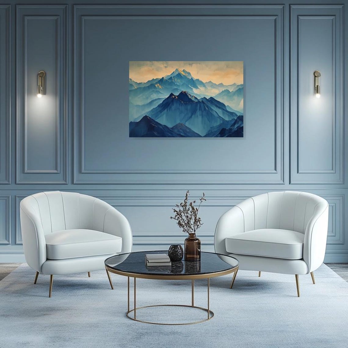 Custom Wall Art Mountain Landscape In The Style Of Caspar David Friedrich Blue Tones Home Decor - Image 3