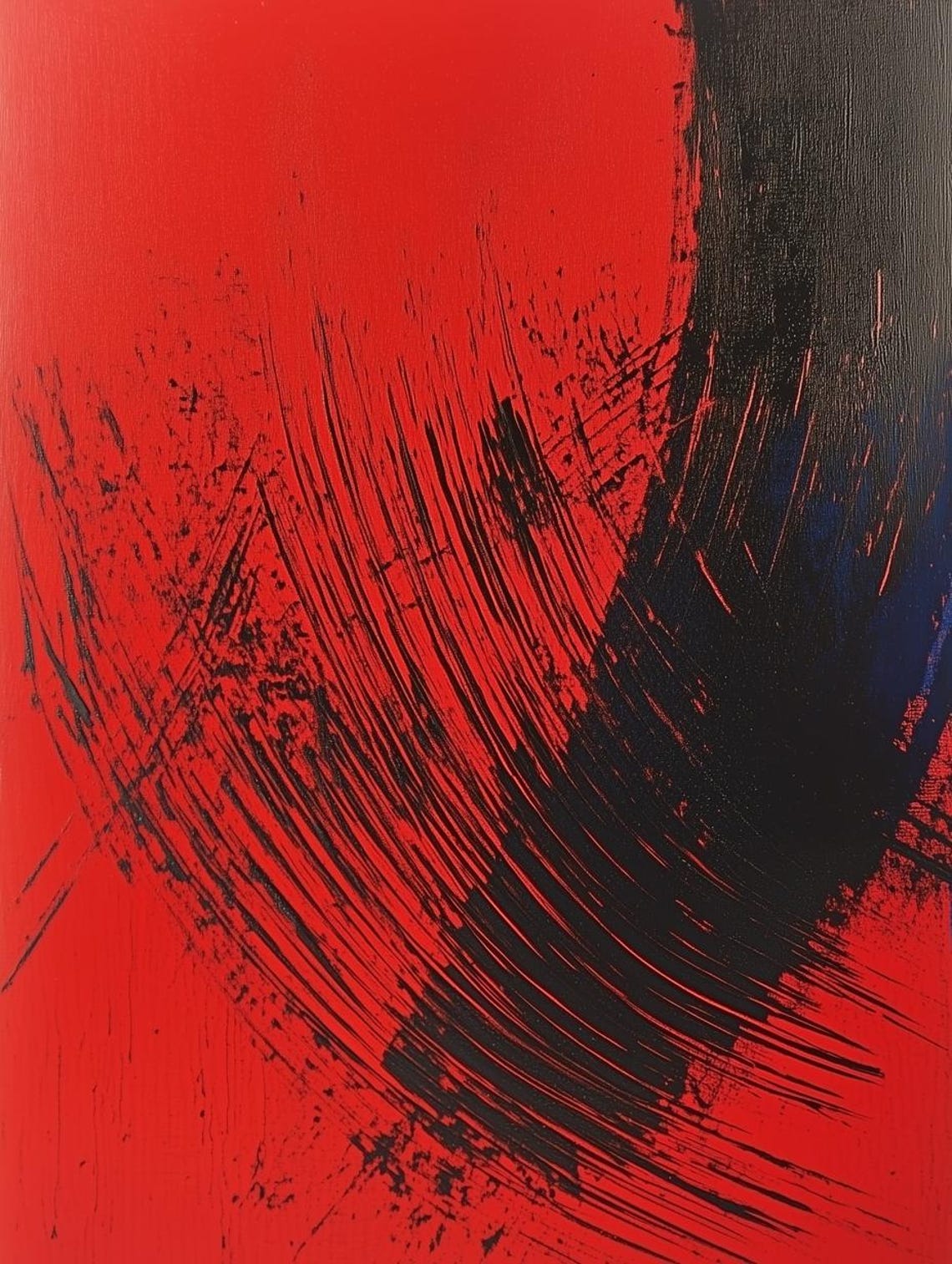 Dramatic Red and Black Abstract Brushstroke Art Painting Poster