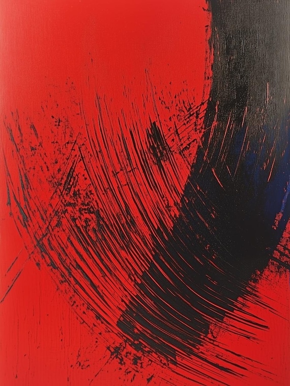 Dramatic Red and Black Abstract Brushstroke Art Painting Poster