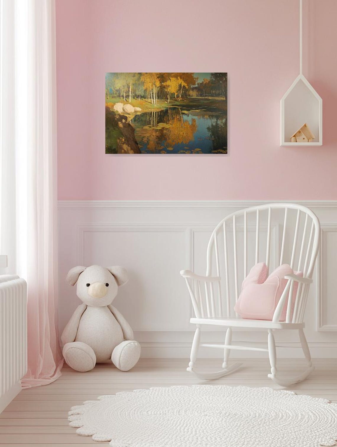Autumn Reflections on a Birch Pond in Impressionist Style Poster - Image 3