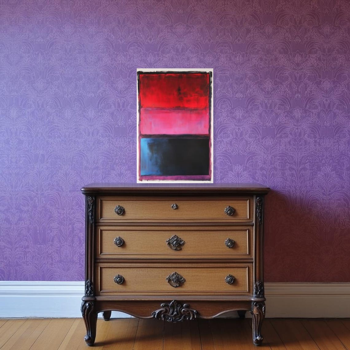 Minimalist Red Pink And Black Color Block Abstract Painting Wall Art - Image 3