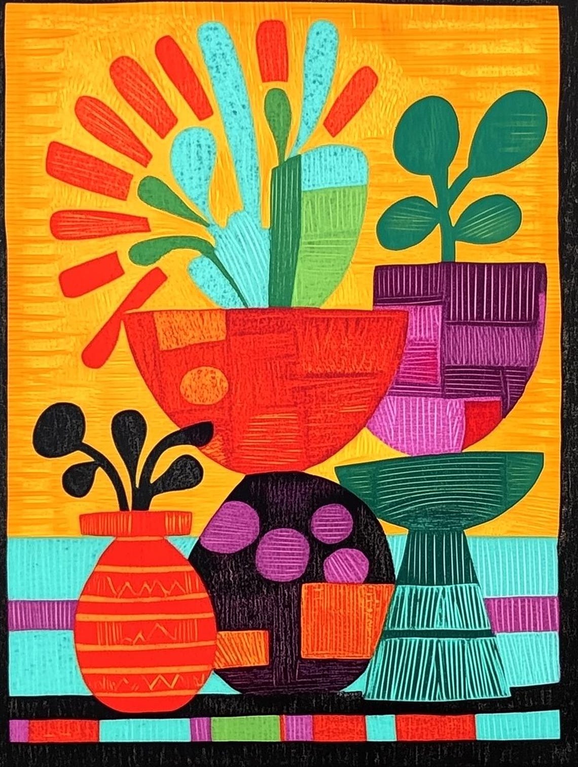 Colorful Abstract Still Life Print Inspired By Matisse For Vibrant Home Decor And Art Lovers