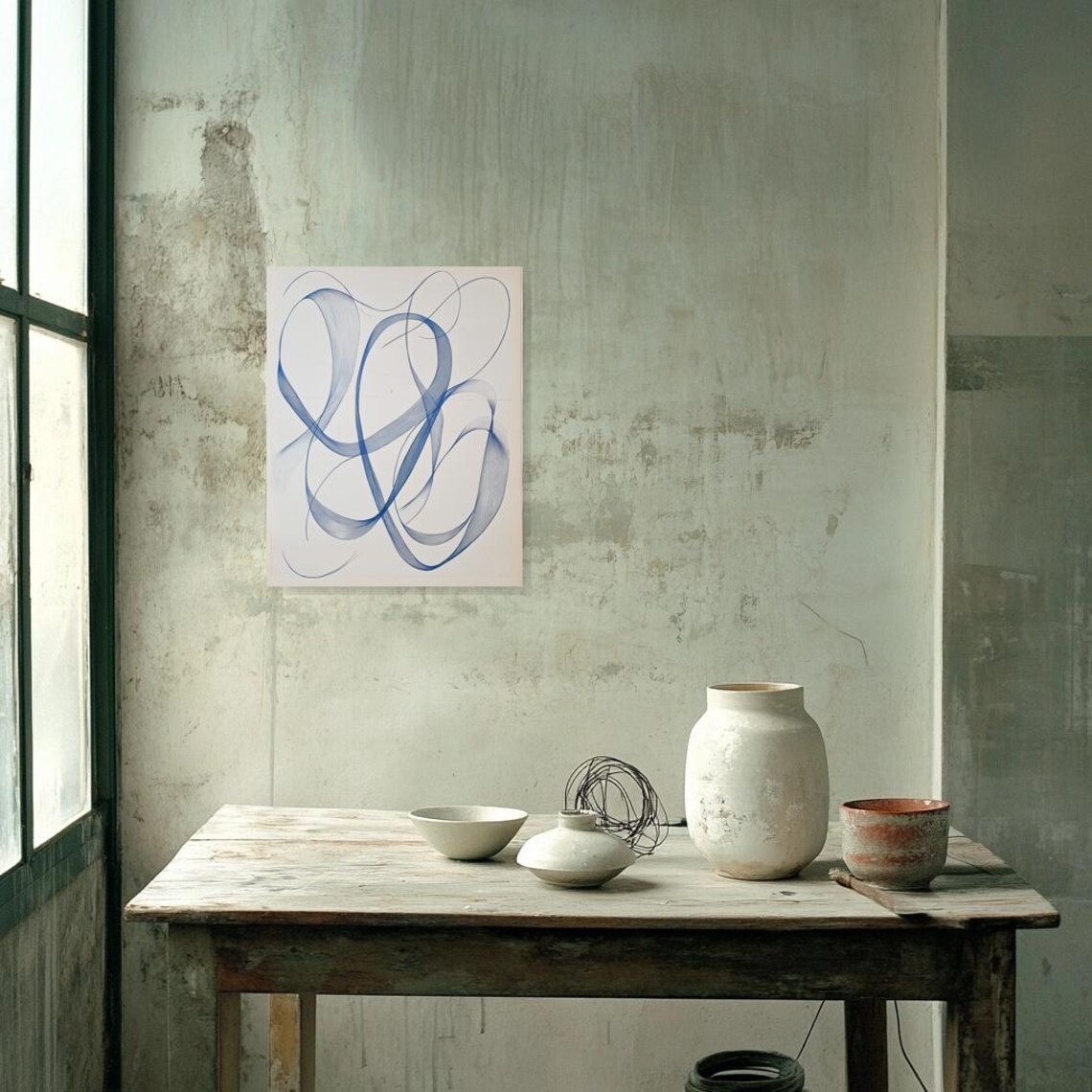 Abstract Blue Line Art, Modern Minimalist Style - Image 2