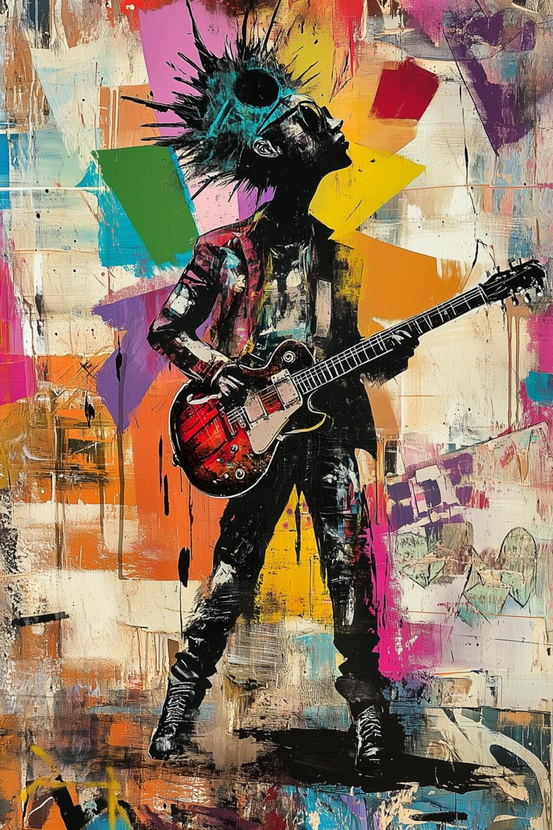 Bold Electric Guitar Rock Musician Punk Street Art Music Poster
