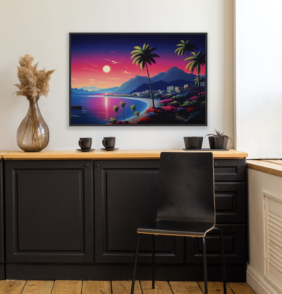 Tropical Bay Sunset Palm Trees Vivid Color Pop Art Coastal Poster - Image 2