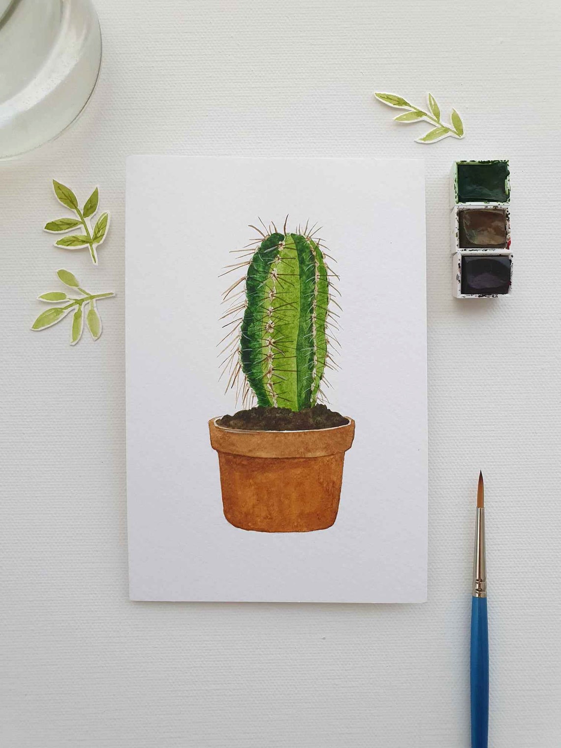 Potted Cactus Watercolor Botanical Succulent Mini Art Poster