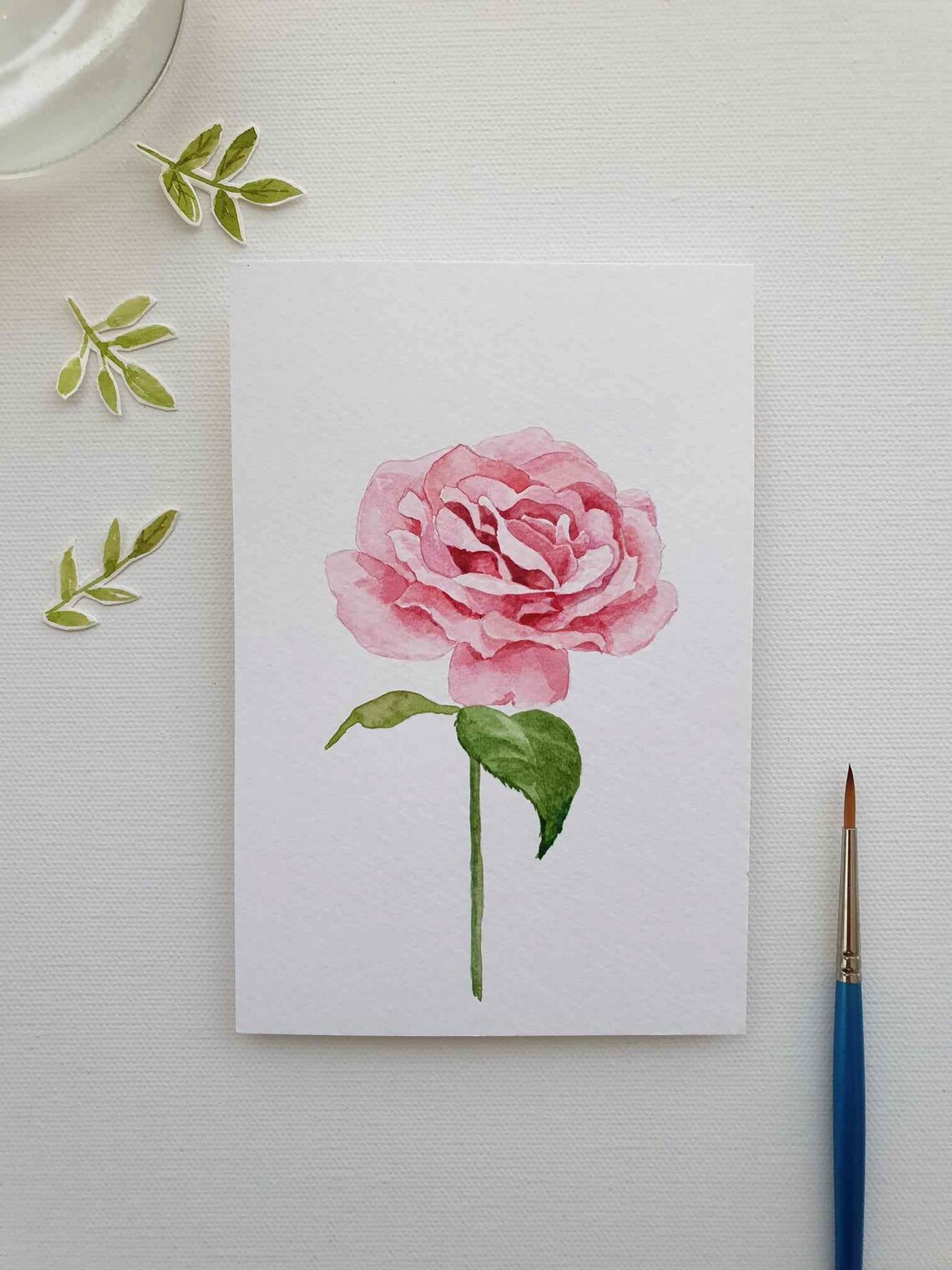 Delicate Pink Rose Watercolor Minimalist Botanical Art Poster