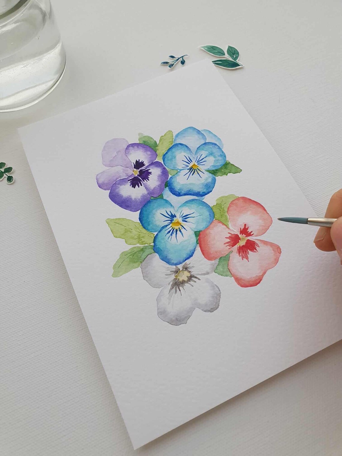 Colorful Pansy Flowers Watercolor Botanical Floral Art Poster