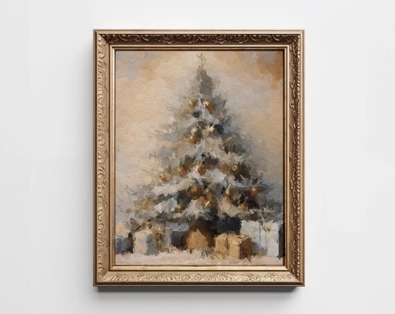 Gold And Silver Abstract Christmas Tree Painting Festive Holiday Poster