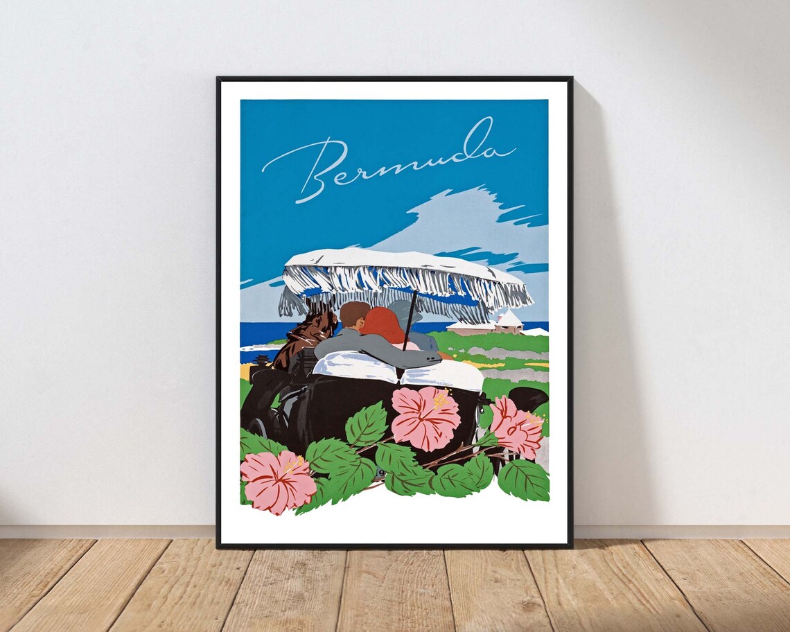 Bermuda Vintage Travel Poster Horse Carriage Tropical Island Art