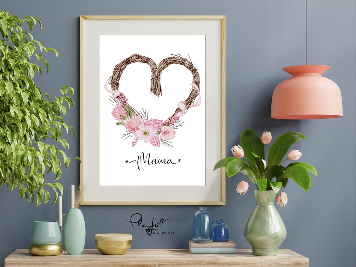 Boho Mama Watercolor Wall Art Print Heart Decor Unique Gift For Her Instant Boho Wall Decor - Image 3