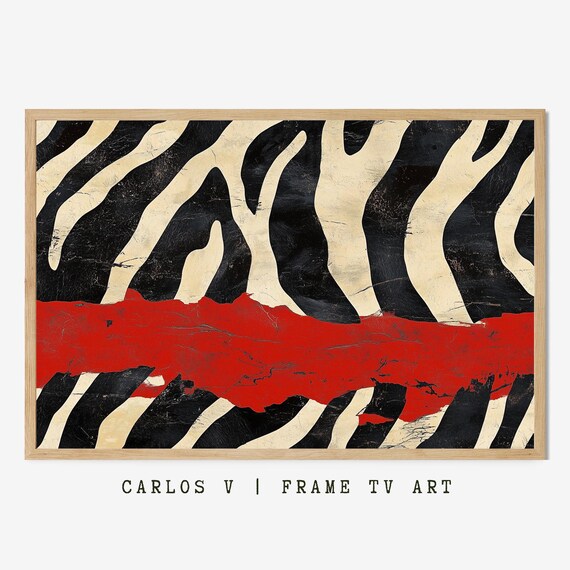 Bold Zebra Stripe Pattern With Red Paint Accent Abstract Poster