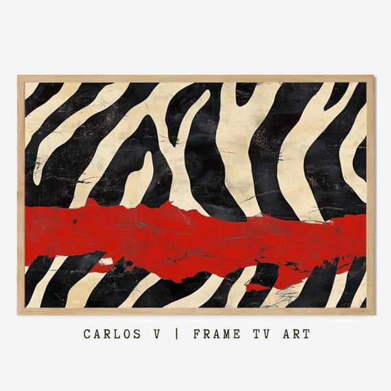 Bold Zebra Stripes With Red Accent Tv Frame Art Animal Print Themed Illustration Instant Hd 300dpi