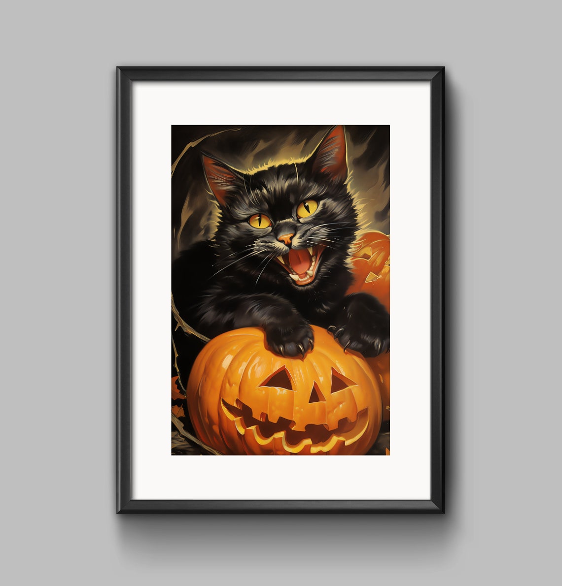 Spooky Black Cat With Jack O Lanterns Halloween Night Poster - Image 2