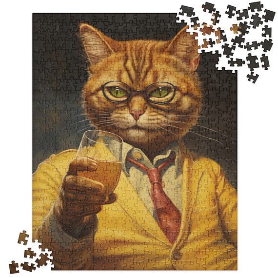 Dapper Gentleman Cat With Whiskey Jigsaw Puzzle Style Poster