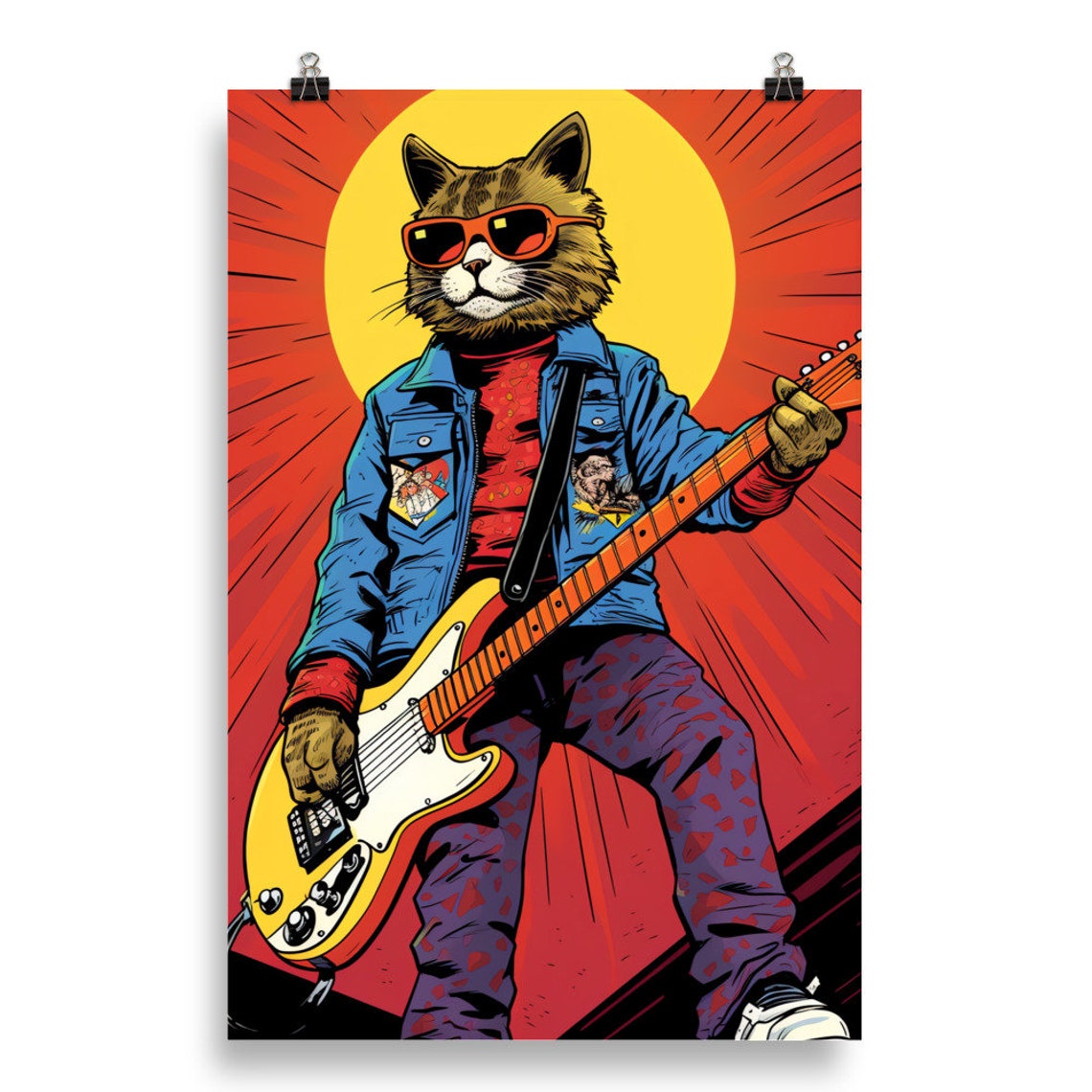 Rock Star Cat With Sunglasses Playing Electric Guitar Poster - Image 2