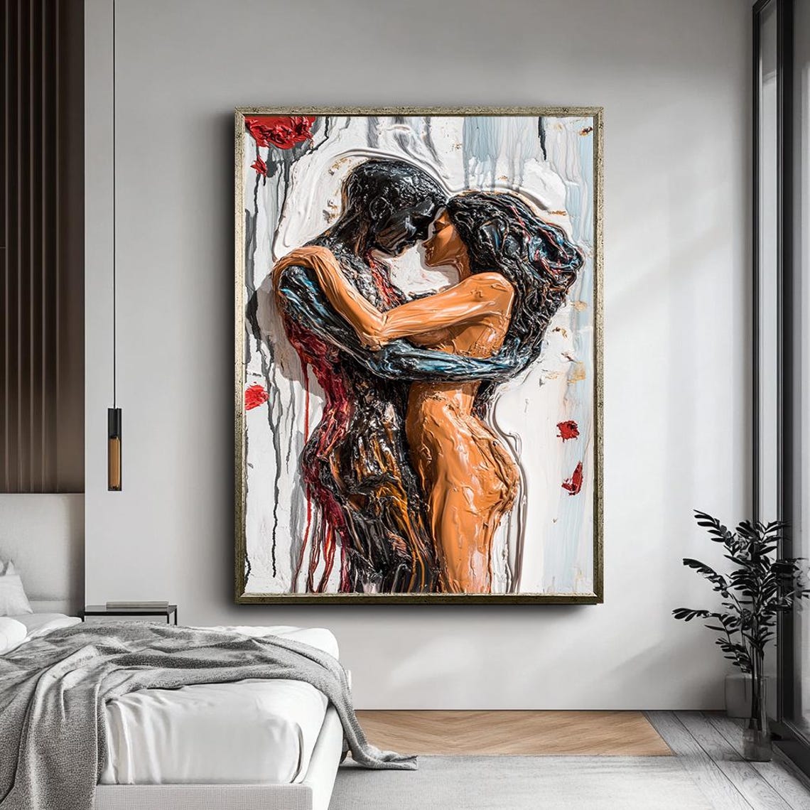 Romantic Couple Embrace Abstract Figurative Love Painting Poster - Image 4