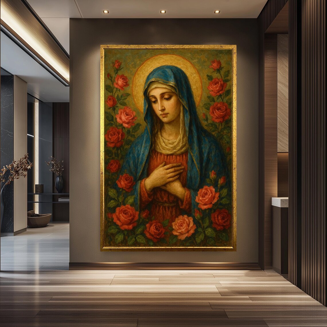 Virgin Mary With Roses, Marian Catholic Art Print