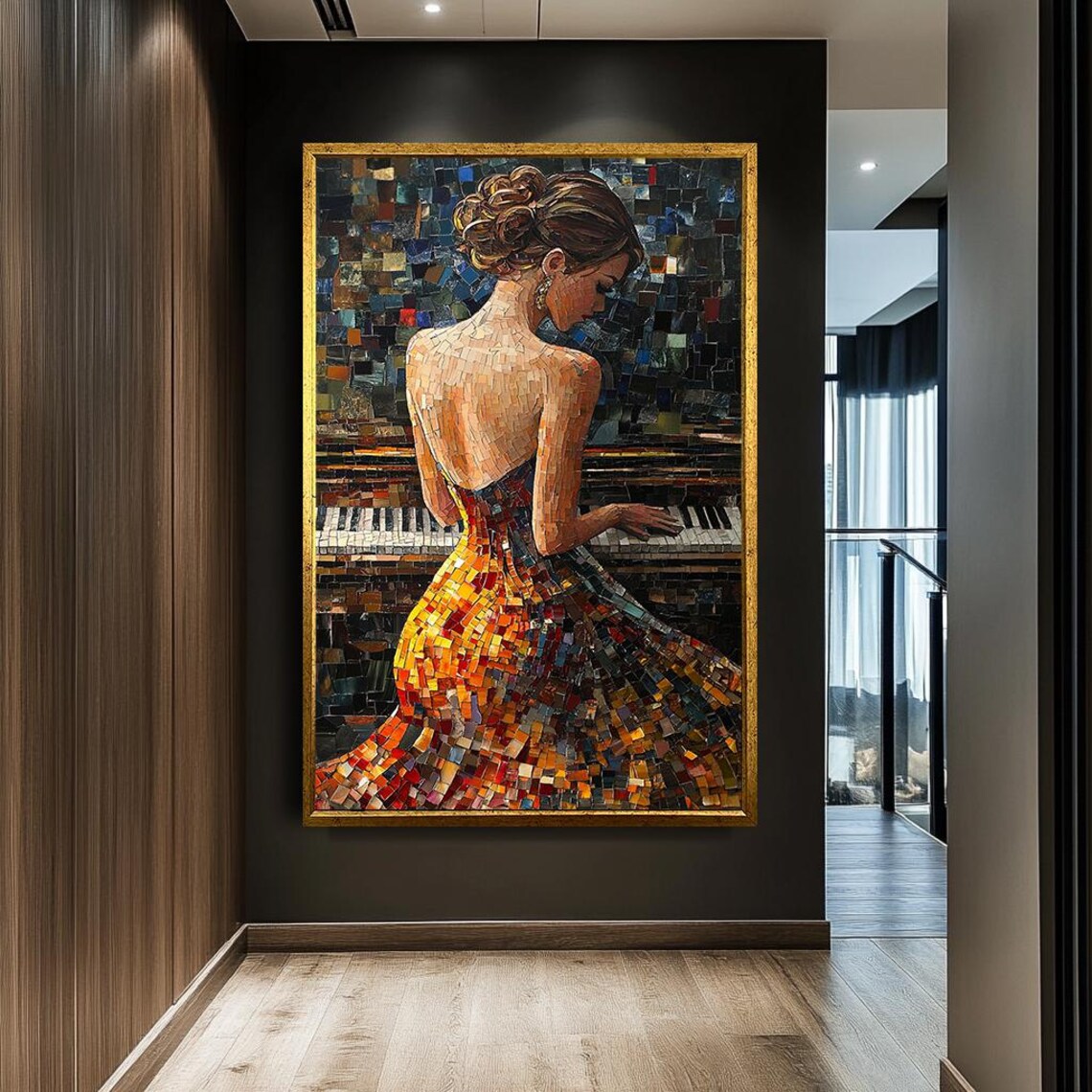 Mosaic Woman Pianist Piano Keys Colorful Music Lovers Wall Art - Image 3