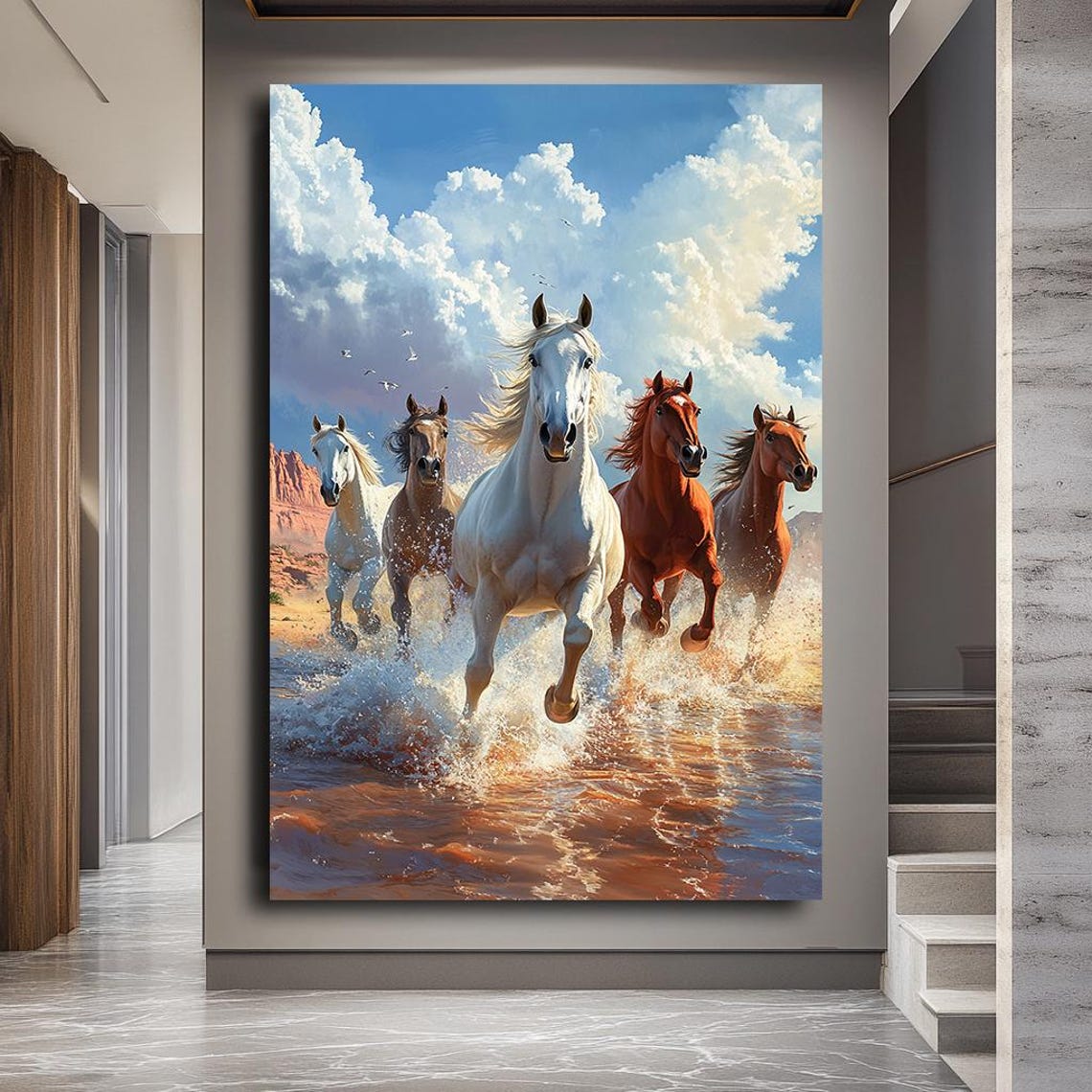 Wild Horses Galloping Through Water Majestic Western Animal Poster - Image 2