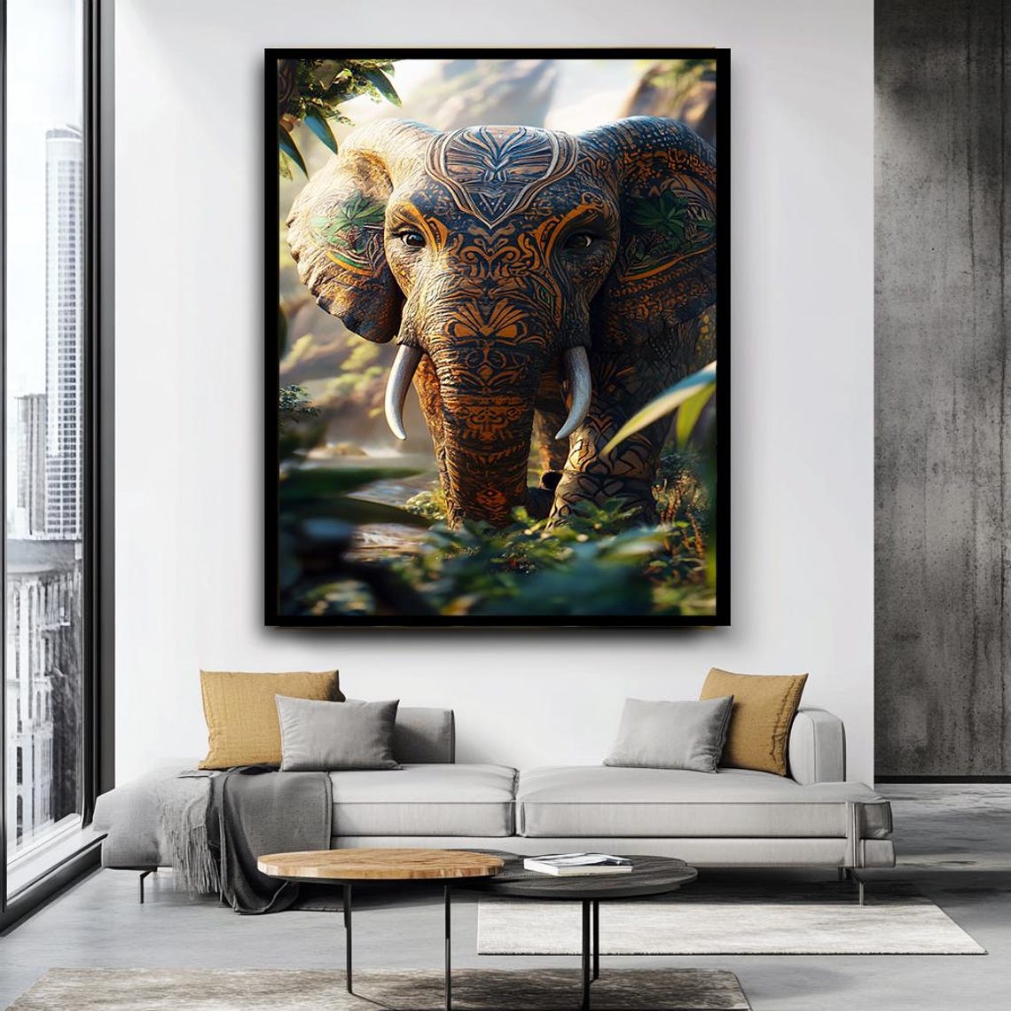 Ornate Tribal Pattern Elephant Portrait Lush Jungle Wildlife Art Print - Image 4