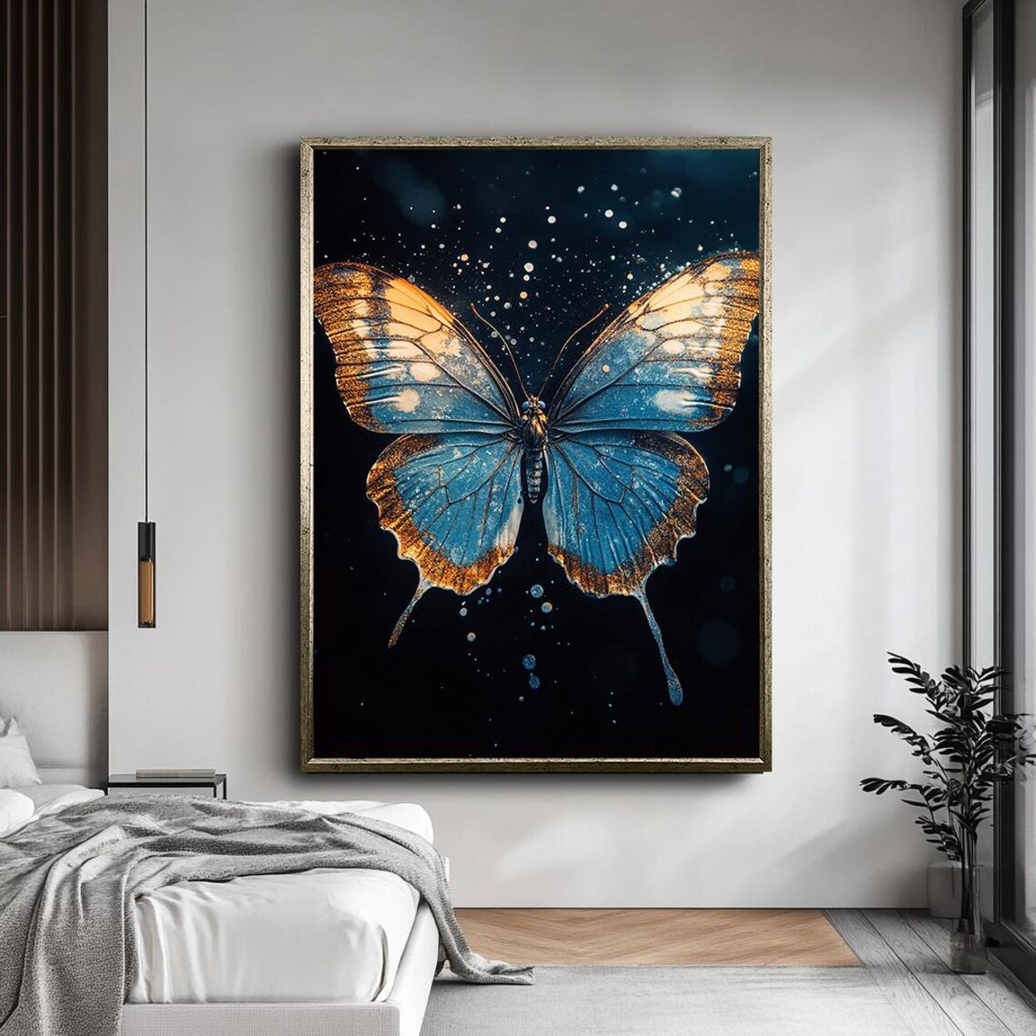 Blue And Gold Butterfly Art Print, Modern Nature - Image 5