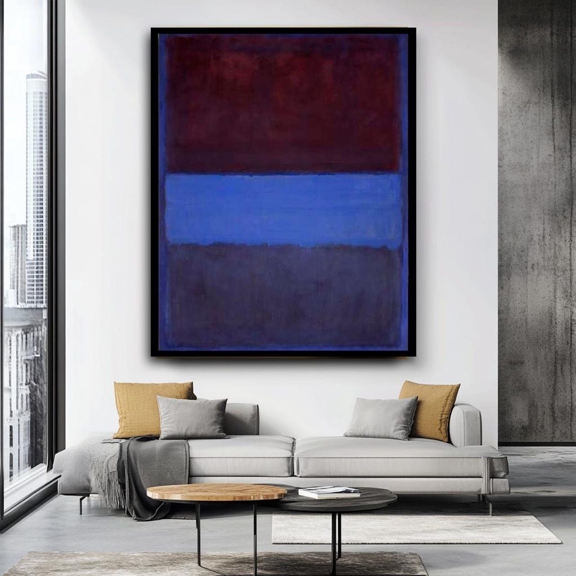Mark Rothko Style Deep Burgundy Blue Color Field Abstract Poster - Image 4