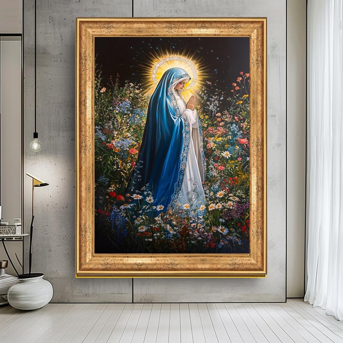 Virgin Mary Floral Religious Art Print for Home - Image 4