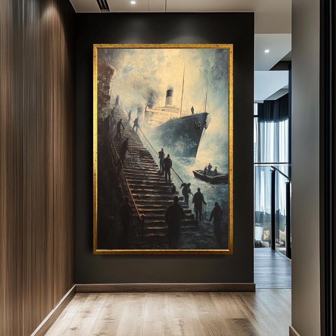 Dramatic Ship Stairs Wall Art Surreal Maritime Print Vintage Nautical Artwork Mysterious Ocean Scene Unique Gothic Wall Decor - Image 2