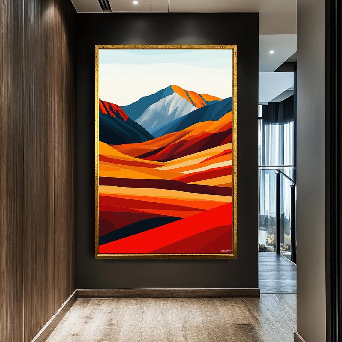 Bold Abstract Mountain Landscape Sunset Stripes Modern Art Poster - Image 2