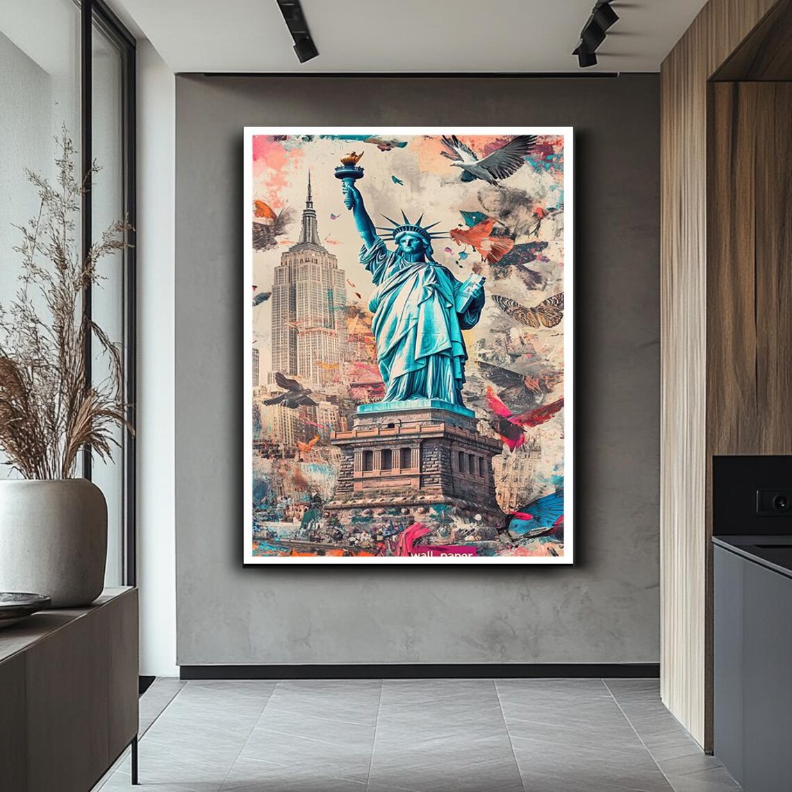 Statue Of Liberty New York City Colorful Urban Collage Travel Poster - Image 2