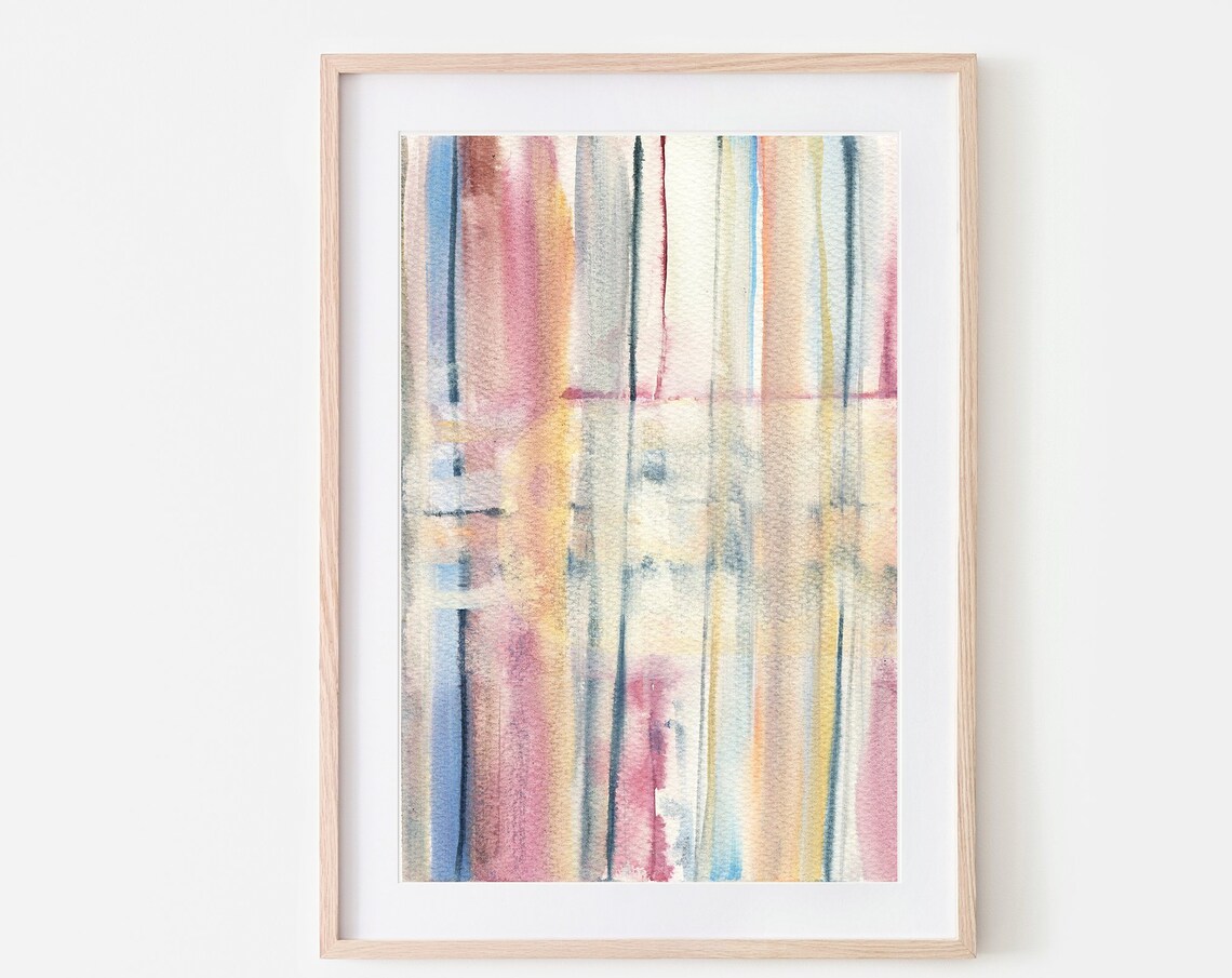 Pastel Watercolor Vertical Stripes Soft Pink Blue Yellow Wall Art
