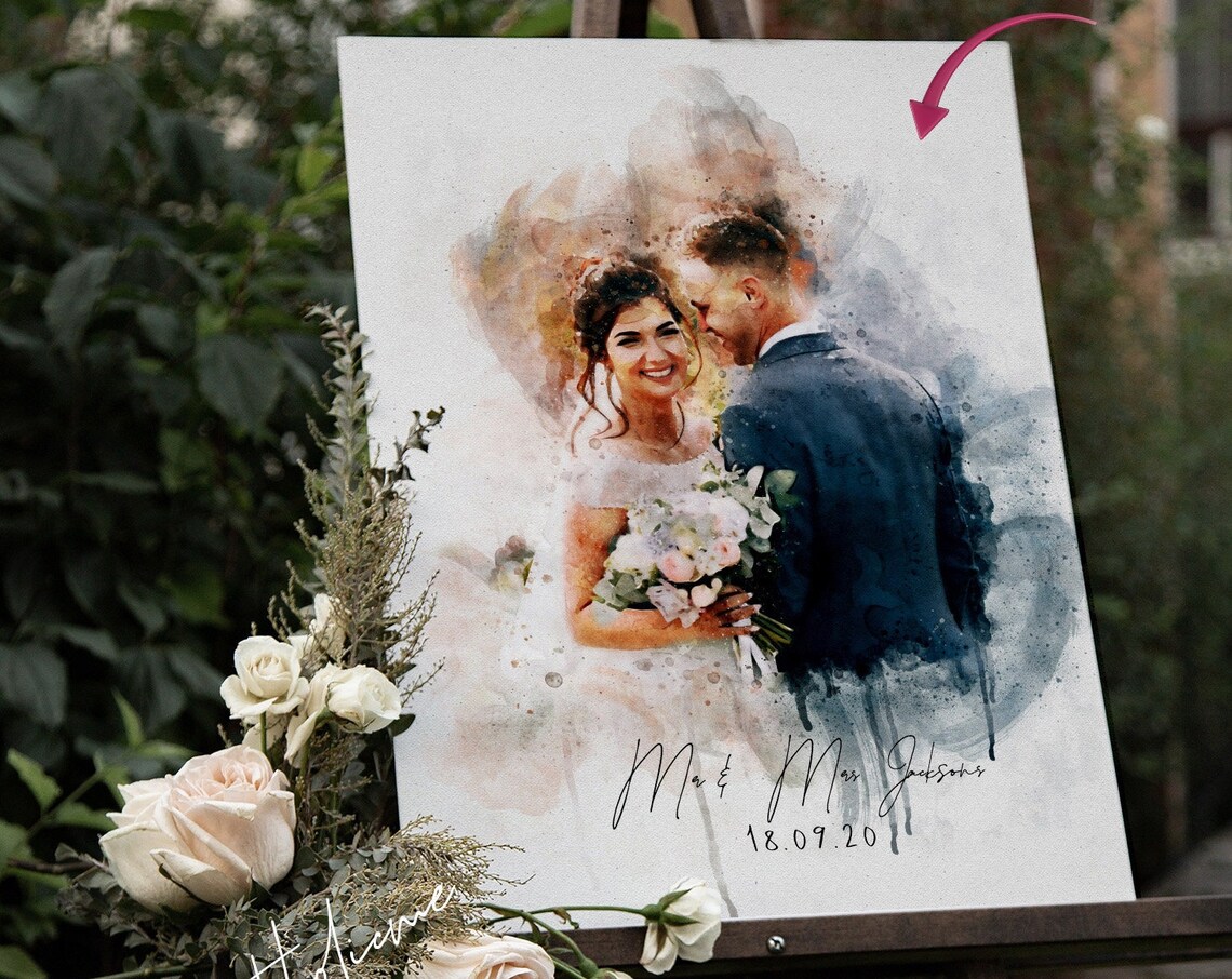 Wedding Couple Watercolour Portrait Mr Mrs Jacksons Date Poster