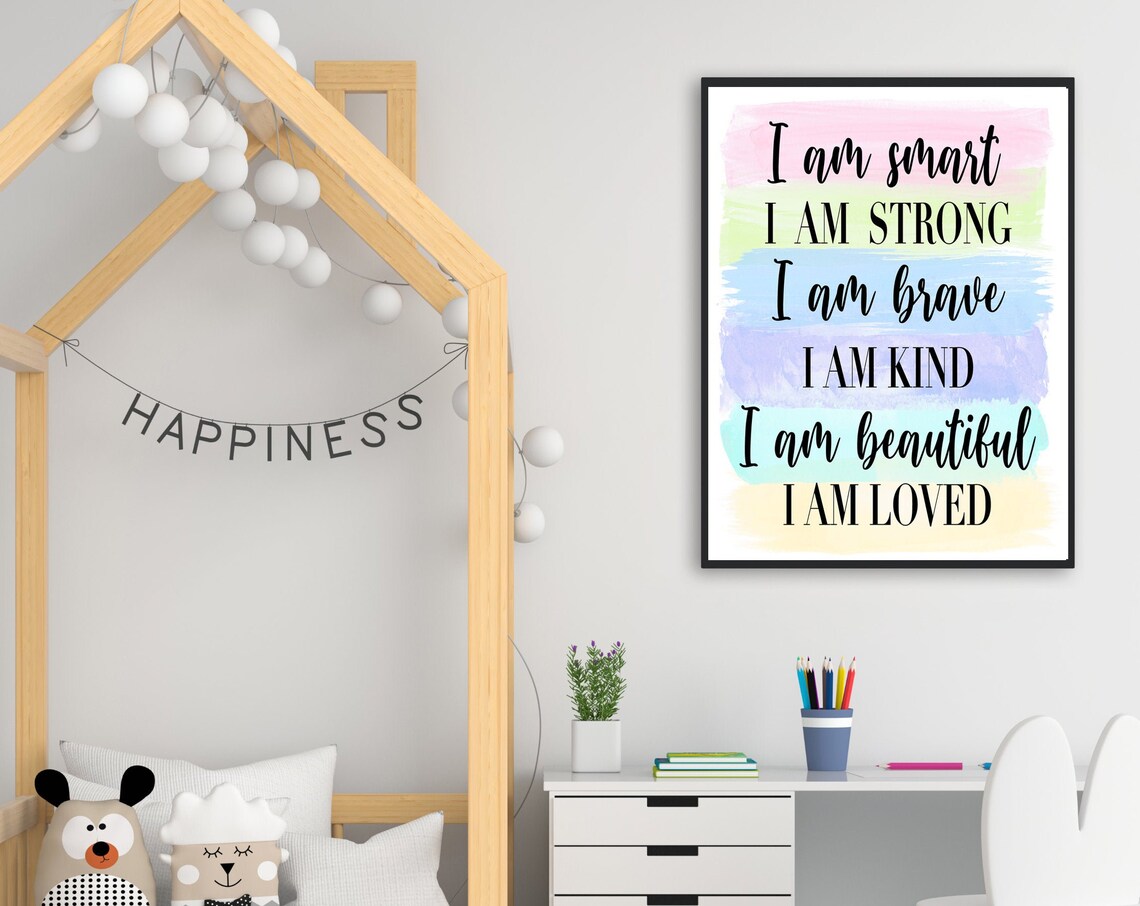 I Am Smart Strong Brave Kind Affirmation Poster Pastel Rainbow