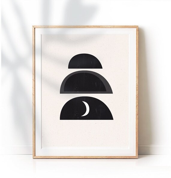 Black Crescent Moon Minimalist Abstract Semicircle Modern Wall Art