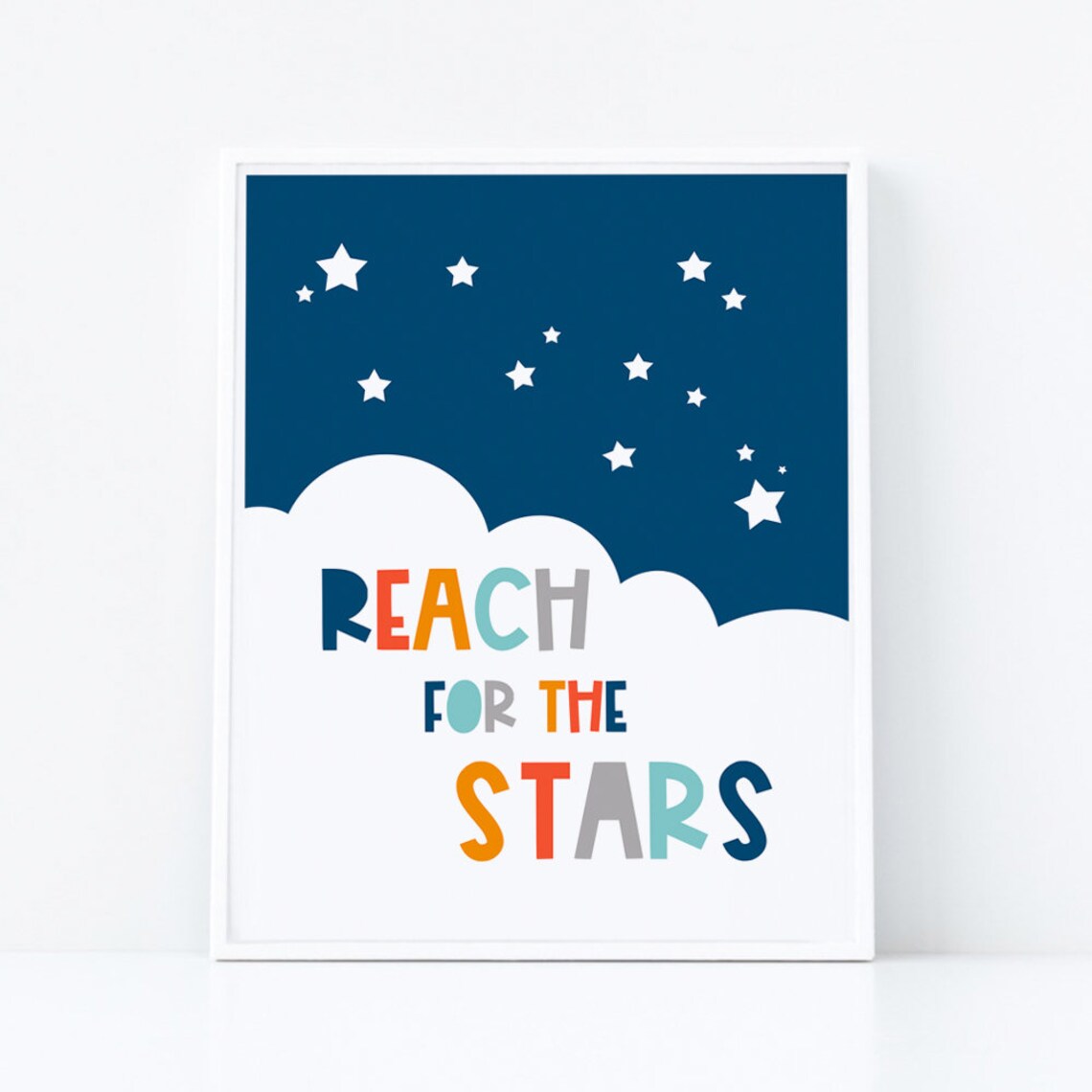 Reach For The Stars Nursery Wall Art Navy Blue Decor Space Prints Artstars