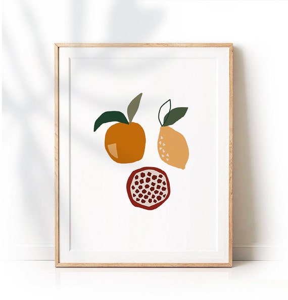 Abstract Fruits Art Print Minimalist Shapes Poster Contemporary Wall Minimal Modern Kitchen