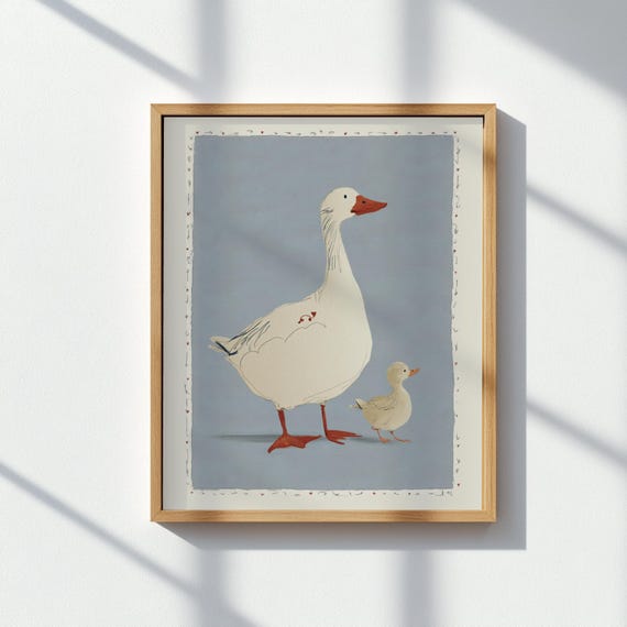 Mother Baby Goose Wall Art Nursery Poster Gentle Animal Illustration For Kids Room Decor