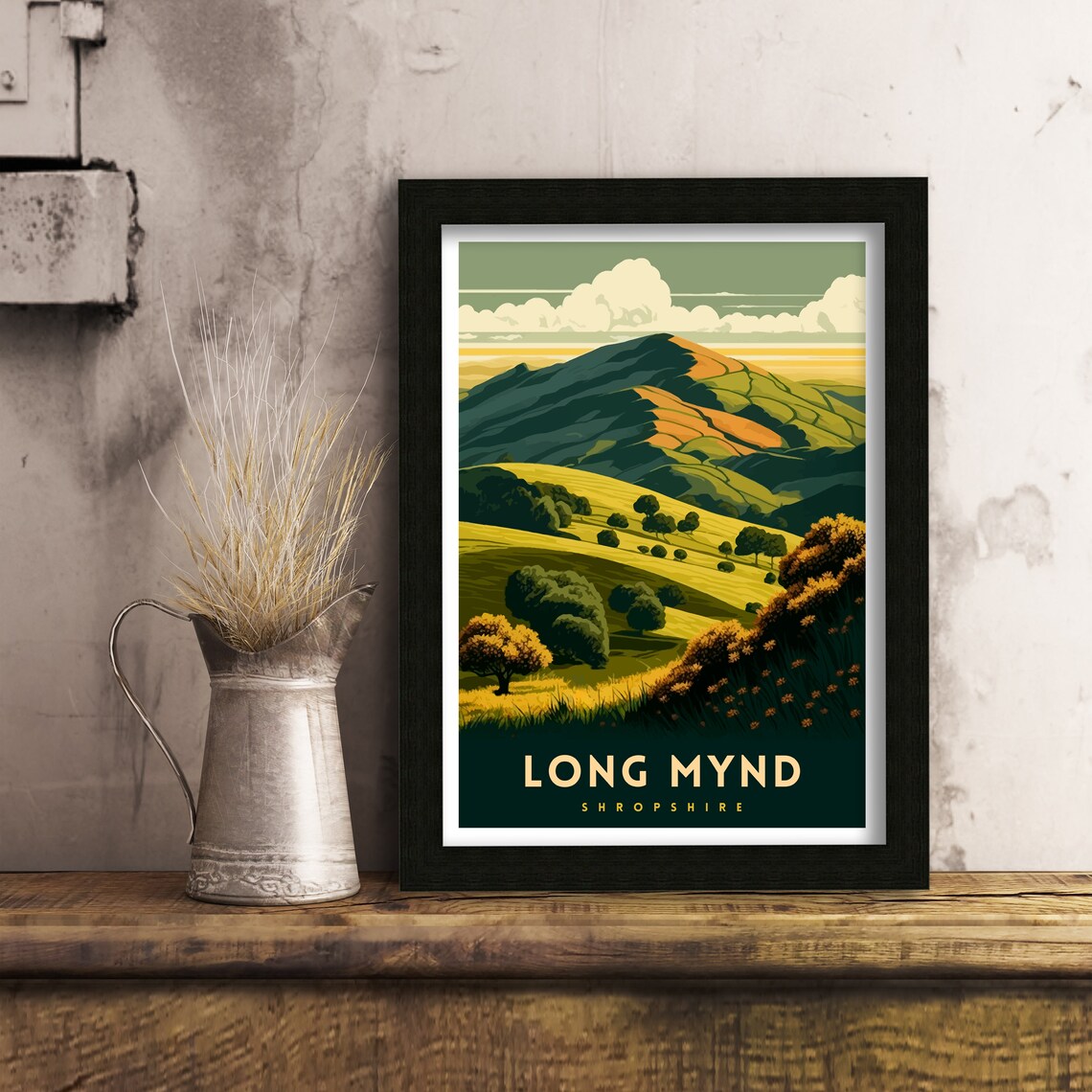 Long Mynd Shropshire Travel Poster, Illustrated View - Image 3