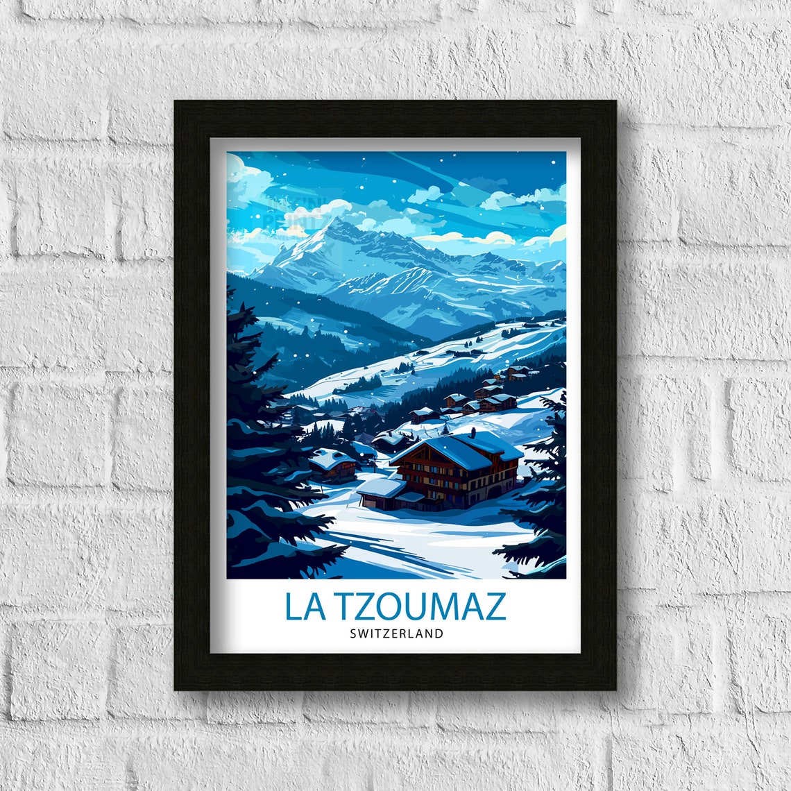 La Tzoumaz Switzerland Snowy Alpine Village Winter Ski Poster - Image 3