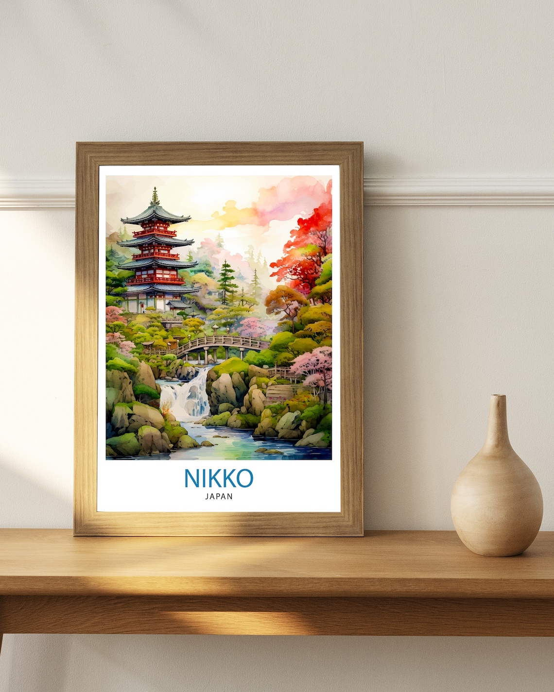 Nikko Japan Watercolor Five Story Pagoda Waterfall Garden Poster - Image 2