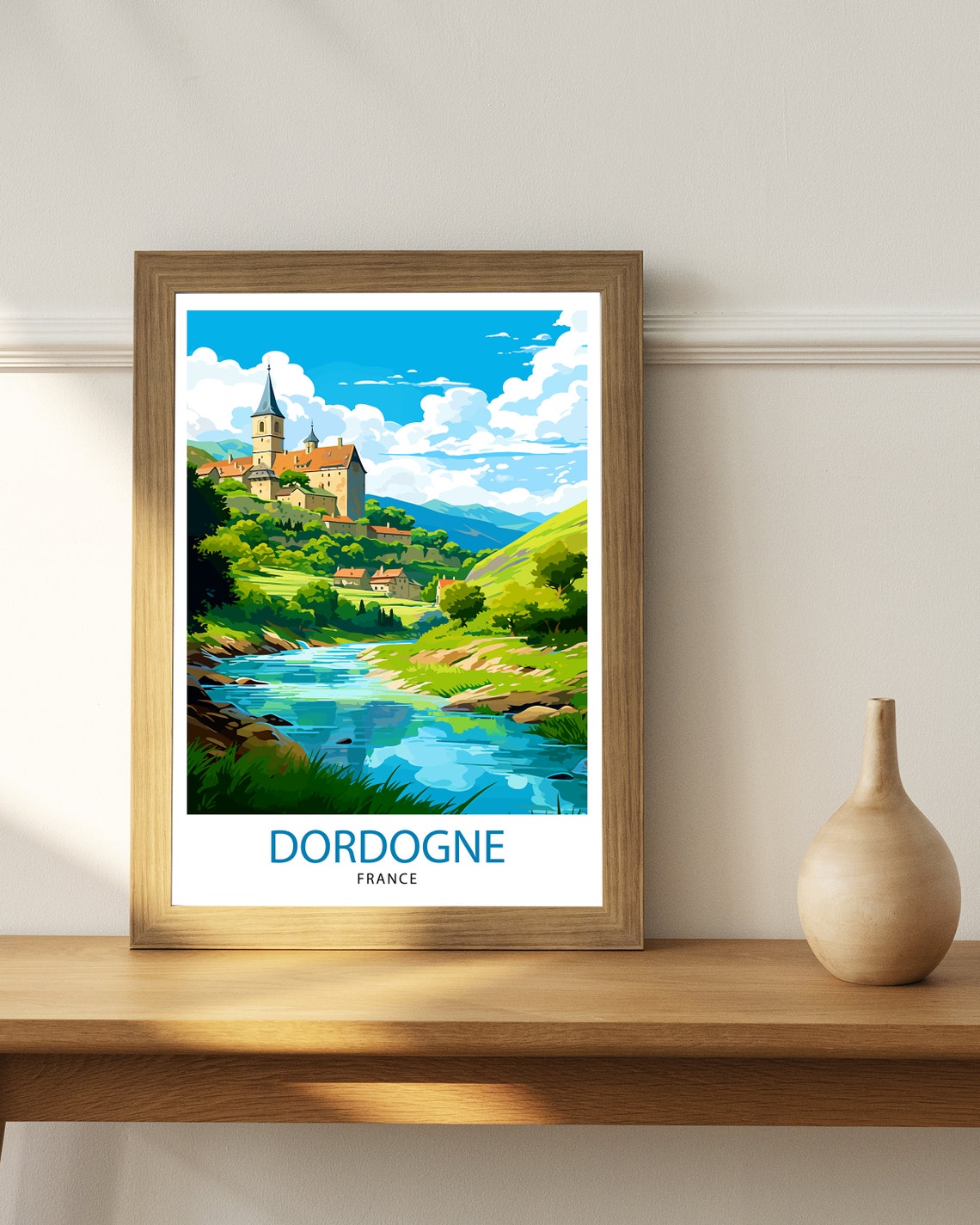 Dordogne Hilltop Chateau Riverside Valley Scenic France Poster - Image 3