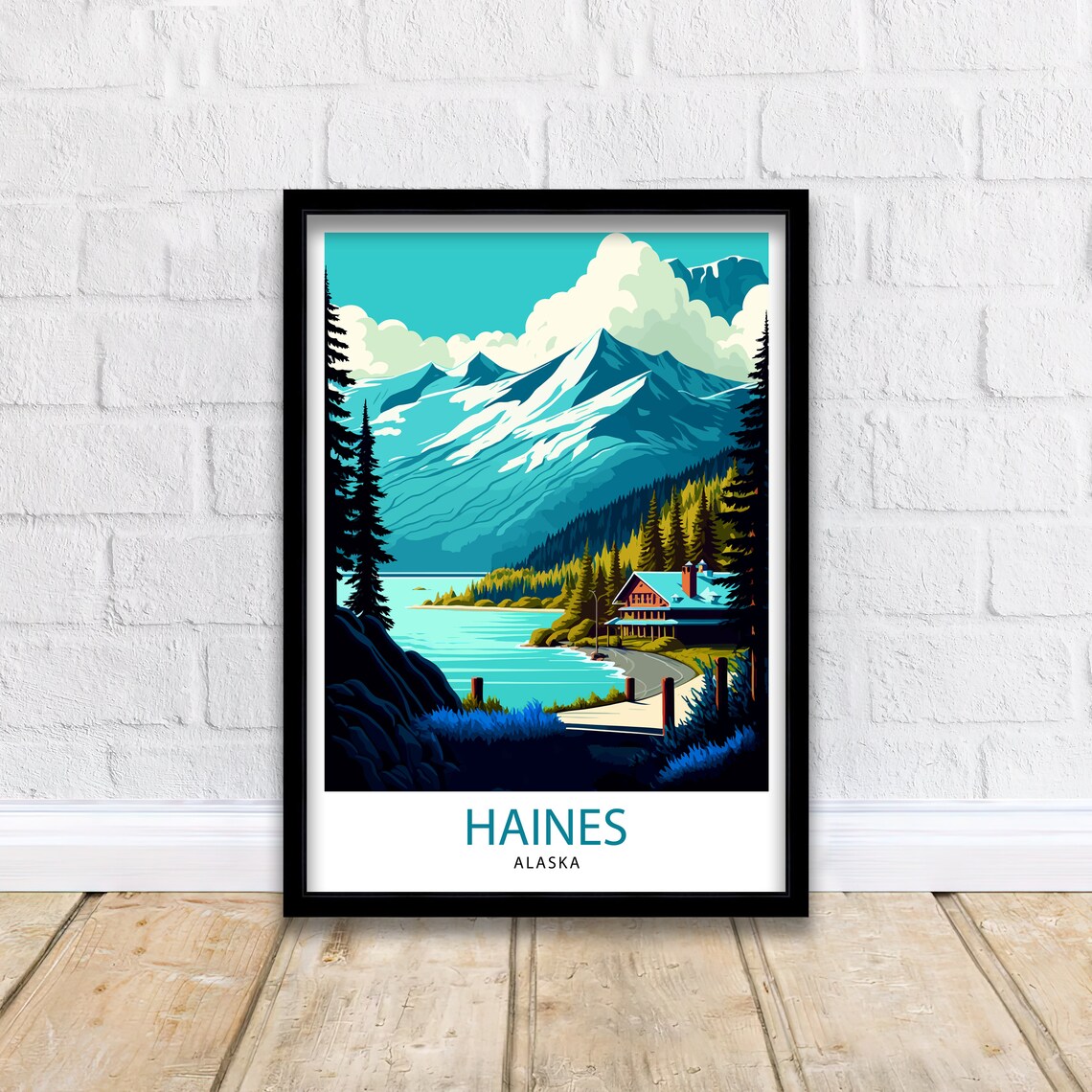 Haines Alaska Glacier Lake Lodge Pines Vintage Travel Poster Mountains - Image 2