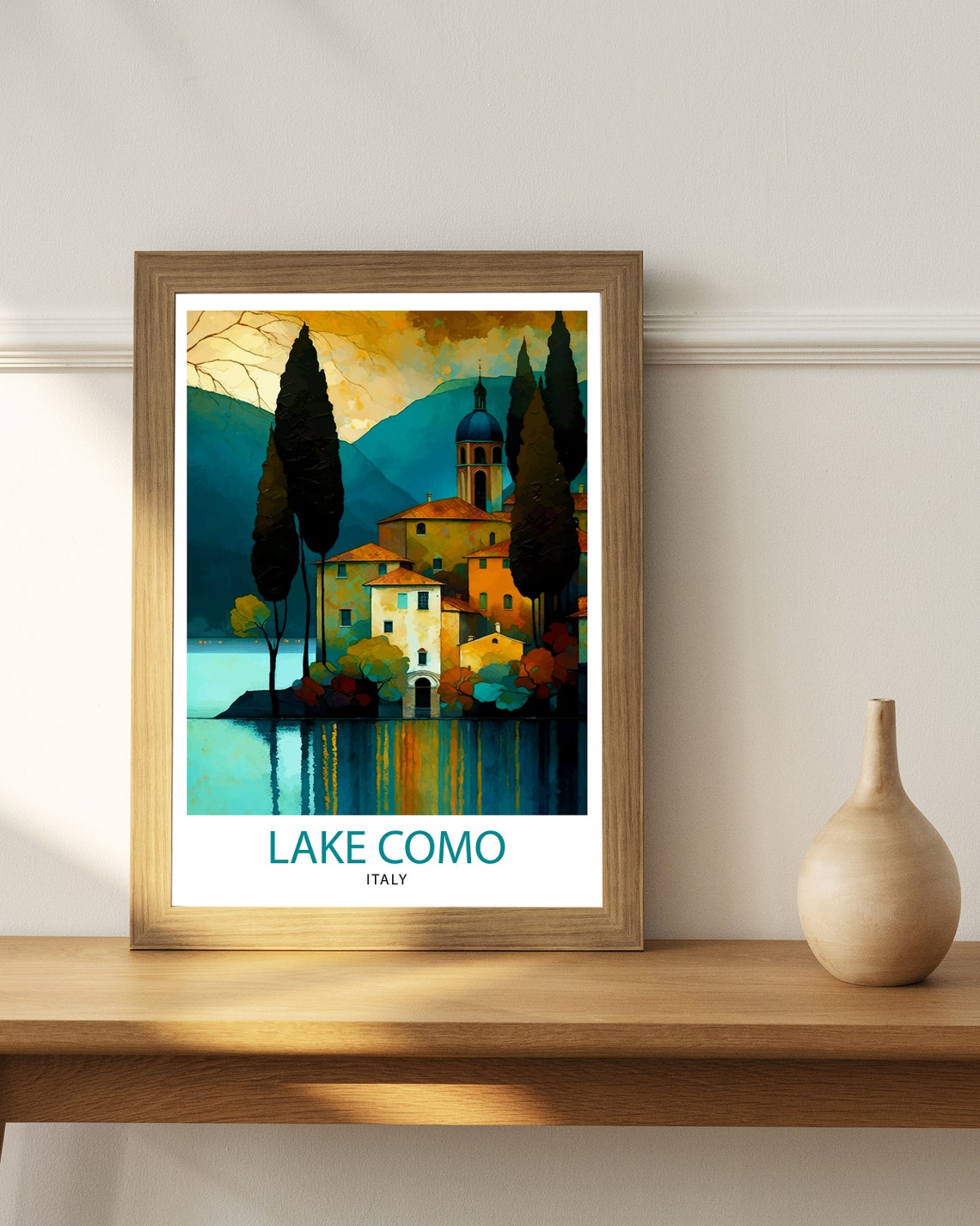 Lake Como Italy Painterly Lakeside Village Cypress Art Poster - Image 3