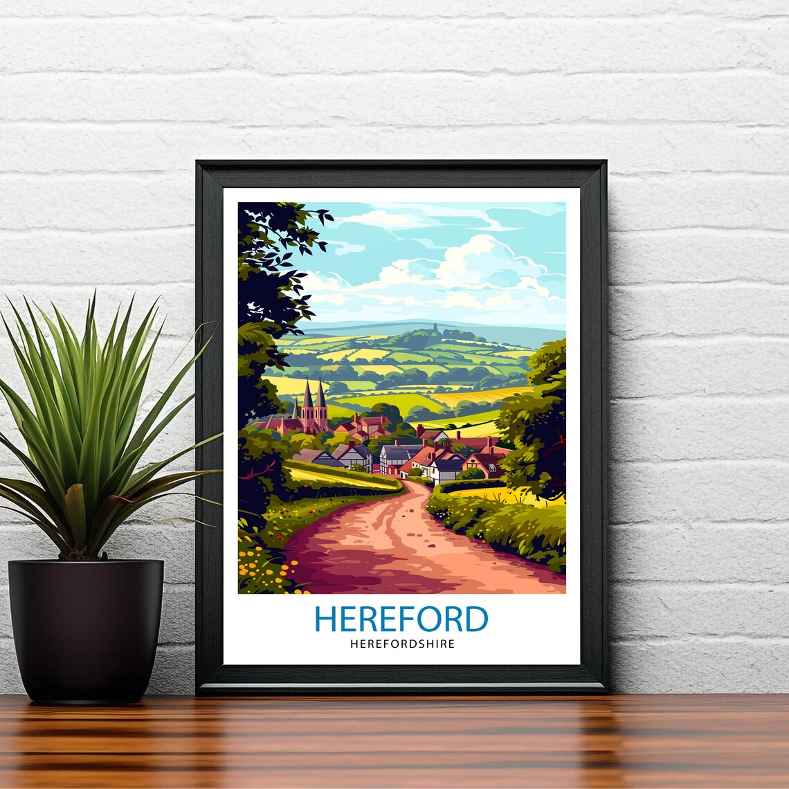Hereford Herefordshire Travel Poster, England Wall Art - Image 2