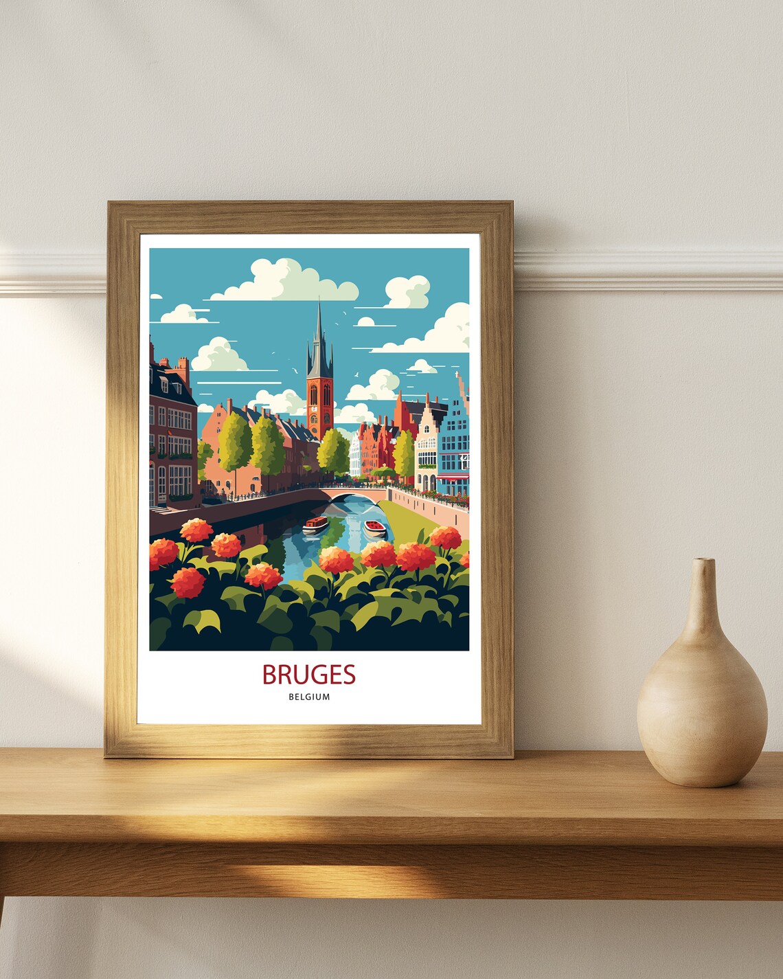 Bruges Belgium Medieval Canal Church Tower Brick Town Travel Poster - Image 3