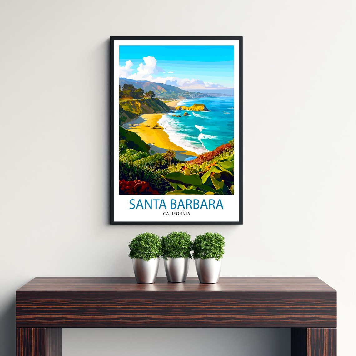 Santa Barbara California Golden Coast Hills Ocean Travel Poster - Image 3