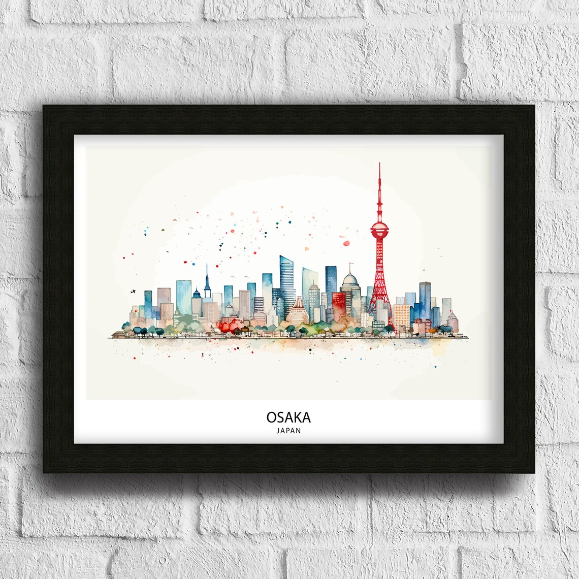 Osaka Japan City Skyline Watercolor Modern Cityscape Travel Poster - Image 3