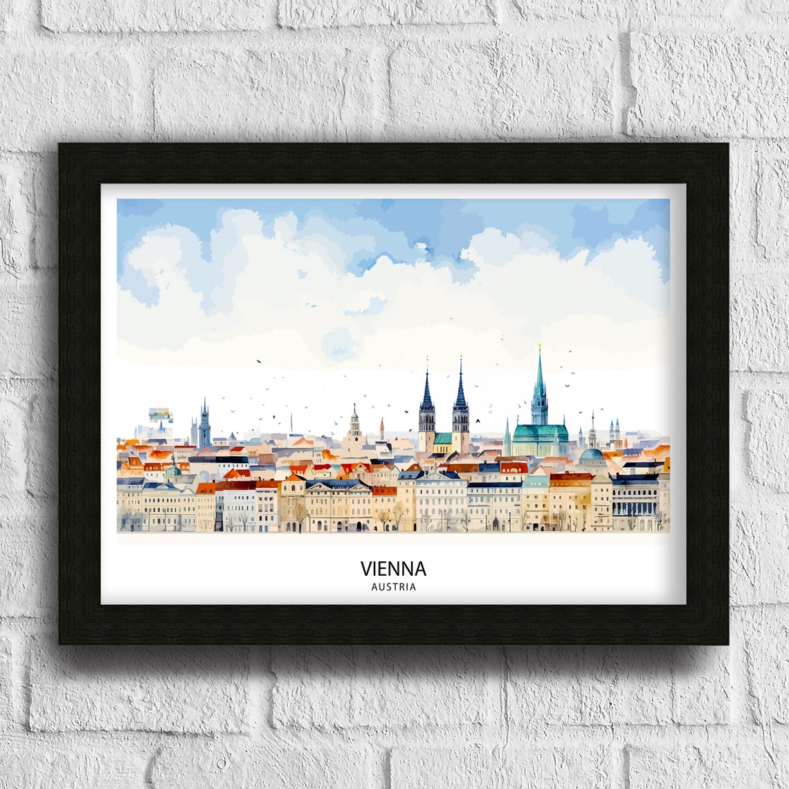 Vienna Austria Watercolor Old Town Church Skyline Spires Poster - Image 3