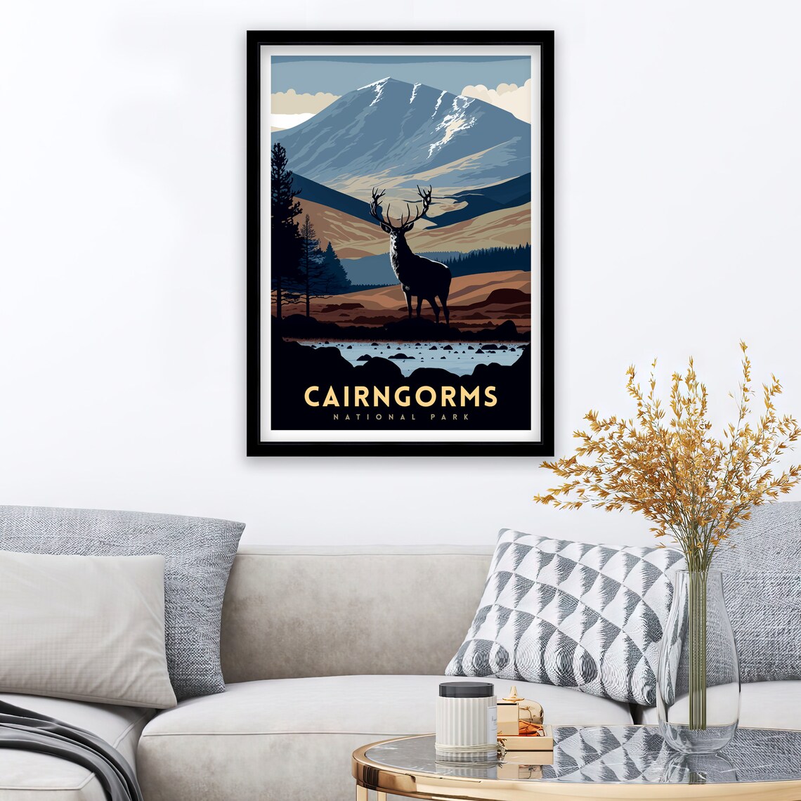 Cairngorms National Park Scotland Stag Mountain Retro Travel Poster - Image 2